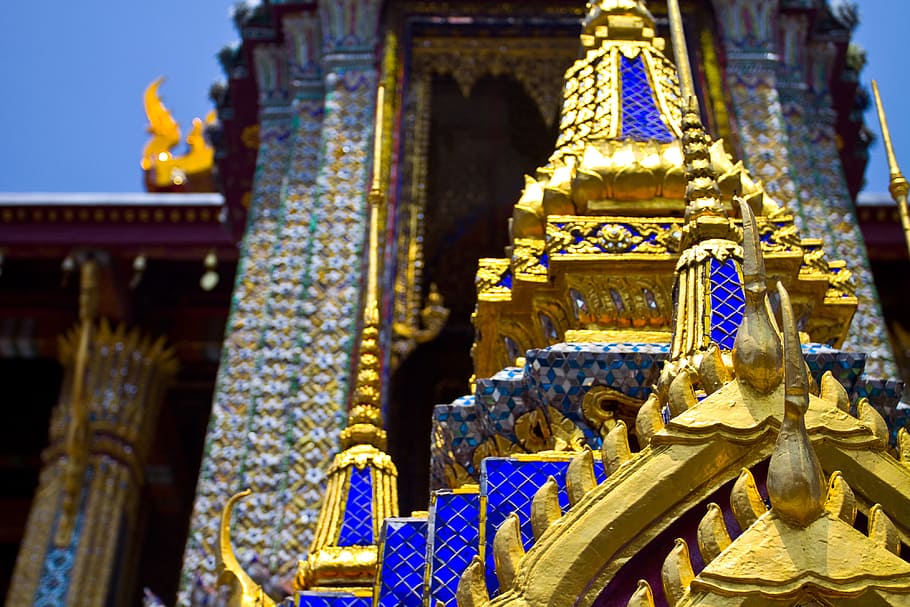 Close-up shot taken at the Grand Palace, Bangkok, Thailand, architecture, HD wallpaper