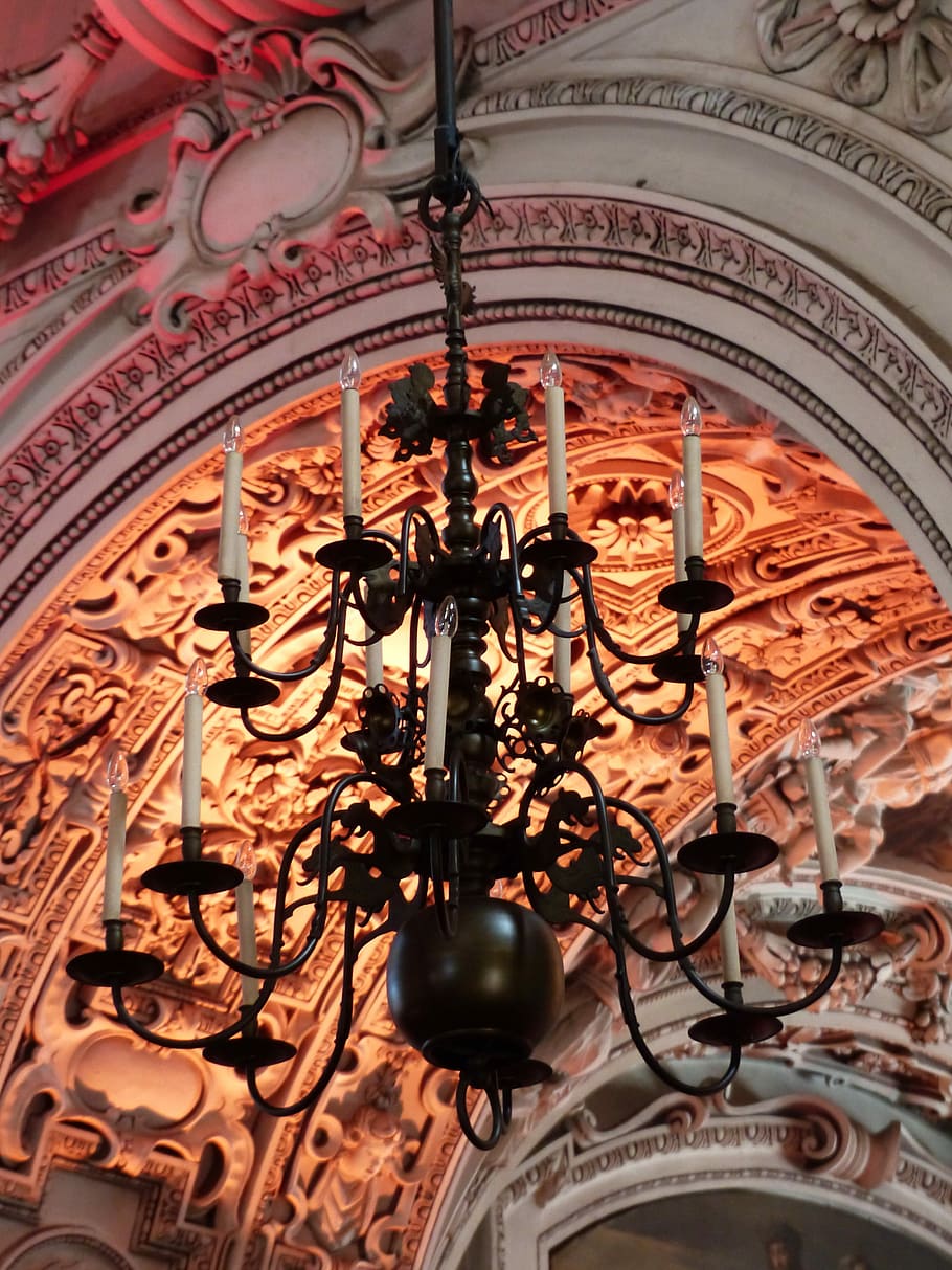 Candlestick, Chandelier, Lamp, Light, salzburg cathedral, church HD wallpaper