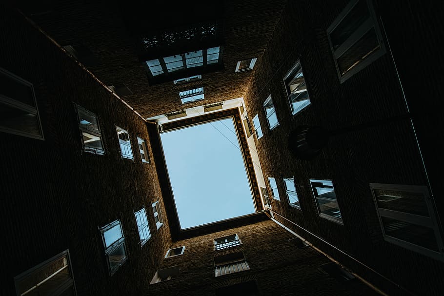 worm's-eye view of building, low angle photography of brown building HD wallpaper