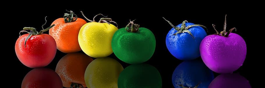 six assorted-color tomatoes, rainbow, rainbows, colorful tomatoes, HD wallpaper