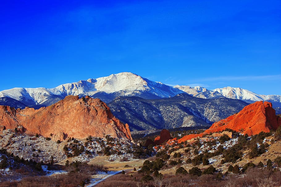 landscape photography of mountain, pikes peak, garden of the gods, HD wallpaper
