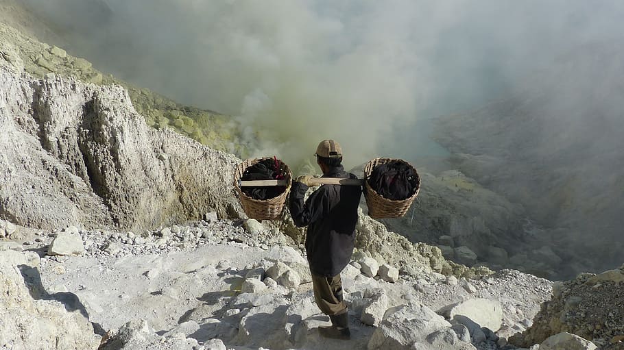 indonesia, java, volcano, kawa ijen, sulphur, mountain, solid HD wallpaper