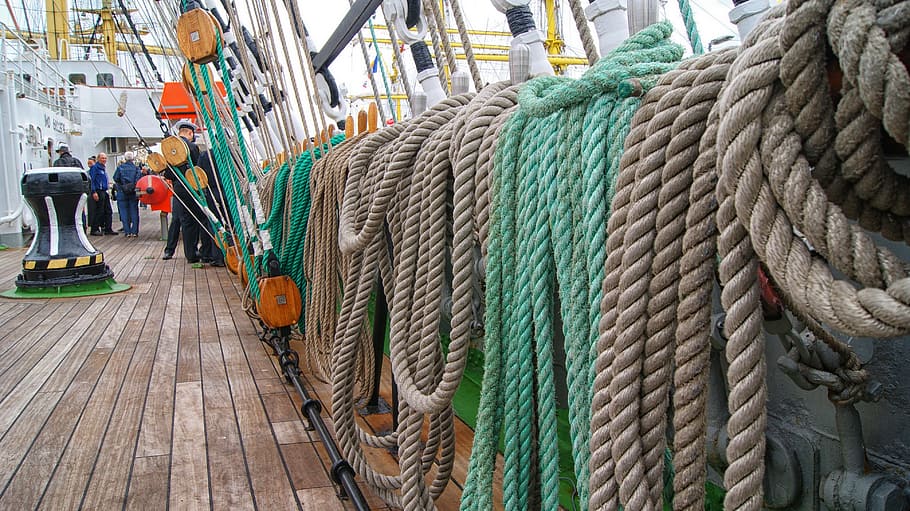 ropes, ship, tros, boat, knot, fix, railing, cord, fixed, deck, HD wallpaper