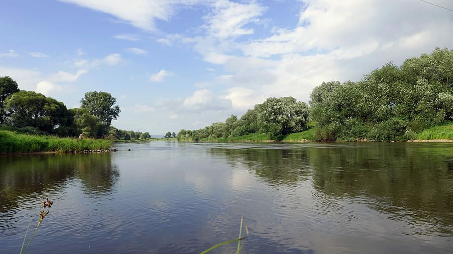 Water, River, Weser, Flow, Landscape, nature, bank, angler HD wallpaper