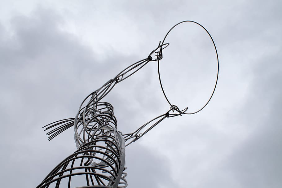 Silver Wire Art, cloud, creative, equipment, iron, low angle shot HD wallpaper