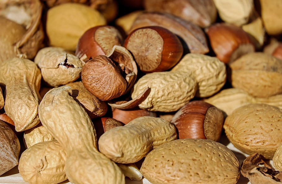 close-up photography of assorted nuts, hazelnut, peanut, almonds, HD wallpaper