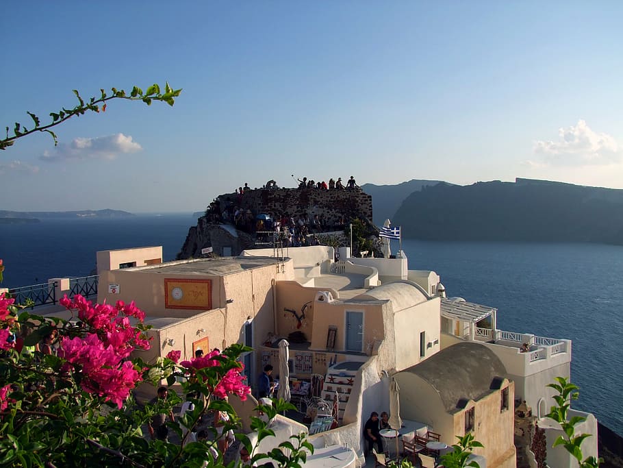 crater rim, view, viewpoint, homes, cycladic style, santorini