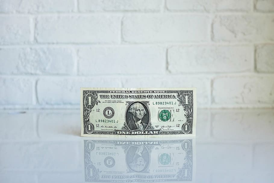 1 US dollar banknote, money, bill, reflection, white, wall HD wallpaper