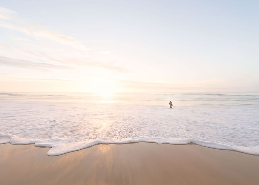 person swimming in ocean during sunset, Summertime in So Cal HD wallpaper