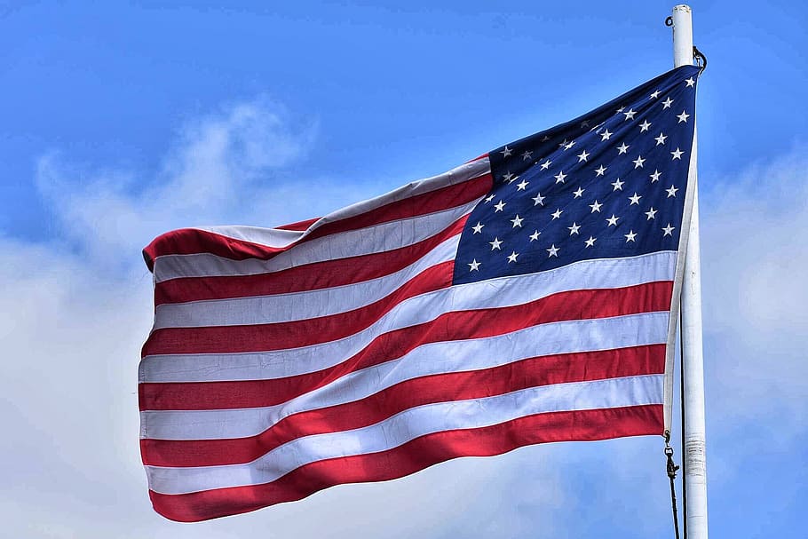 sky, clouds, united states of america, flag, American flag, flagpole HD wallpaper