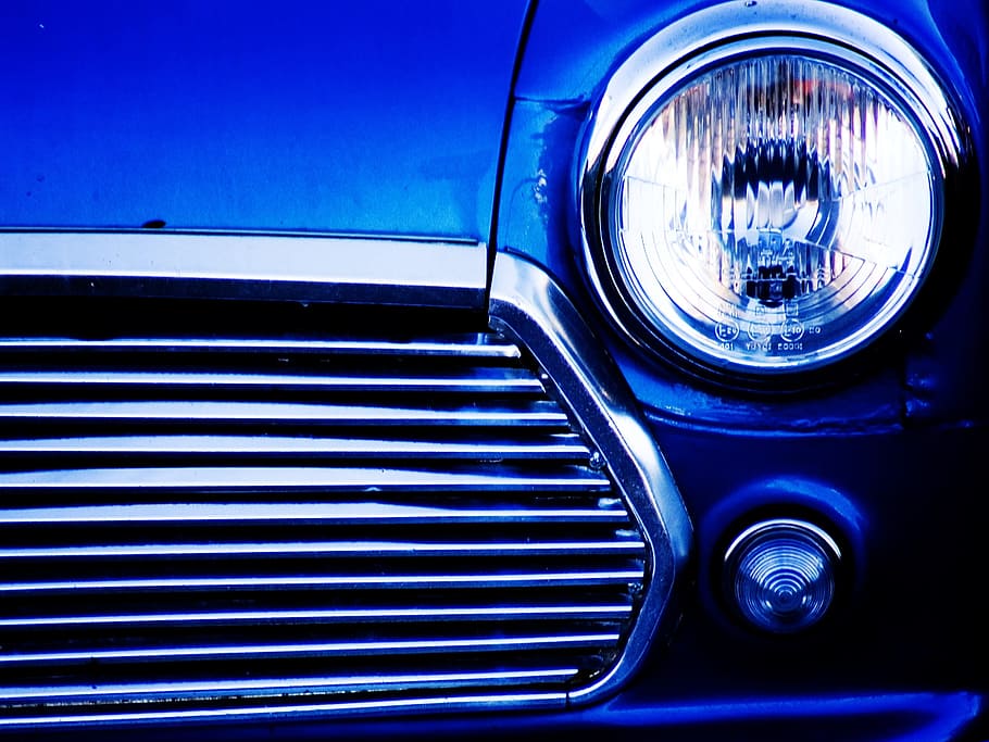 blue car, front, light, mini, vehicle, automobile, metal, mechanic HD wallpaper