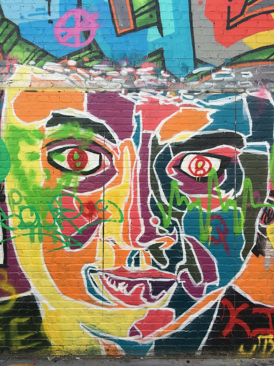 face, graffiti, paint, wall, multi colored, art and craft, creativity HD wallpaper