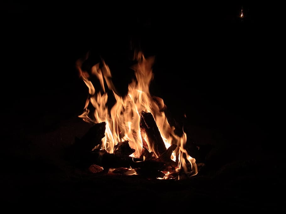 brown firewood with fires, embers, flame, campfire, burning HD wallpaper