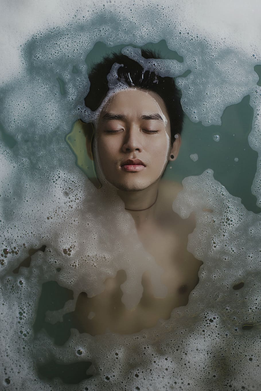 man face, bathing, person, water, foam, soap, boy, relaxing, hygiene