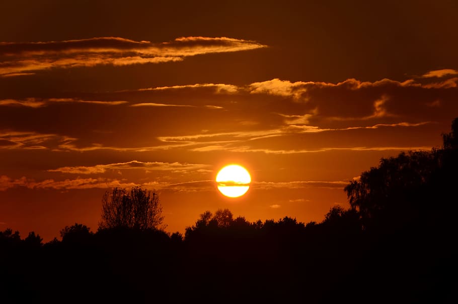 Sunset, Silhouette, Setting Sun, abendstimmung, sky, evening sky HD wallpaper