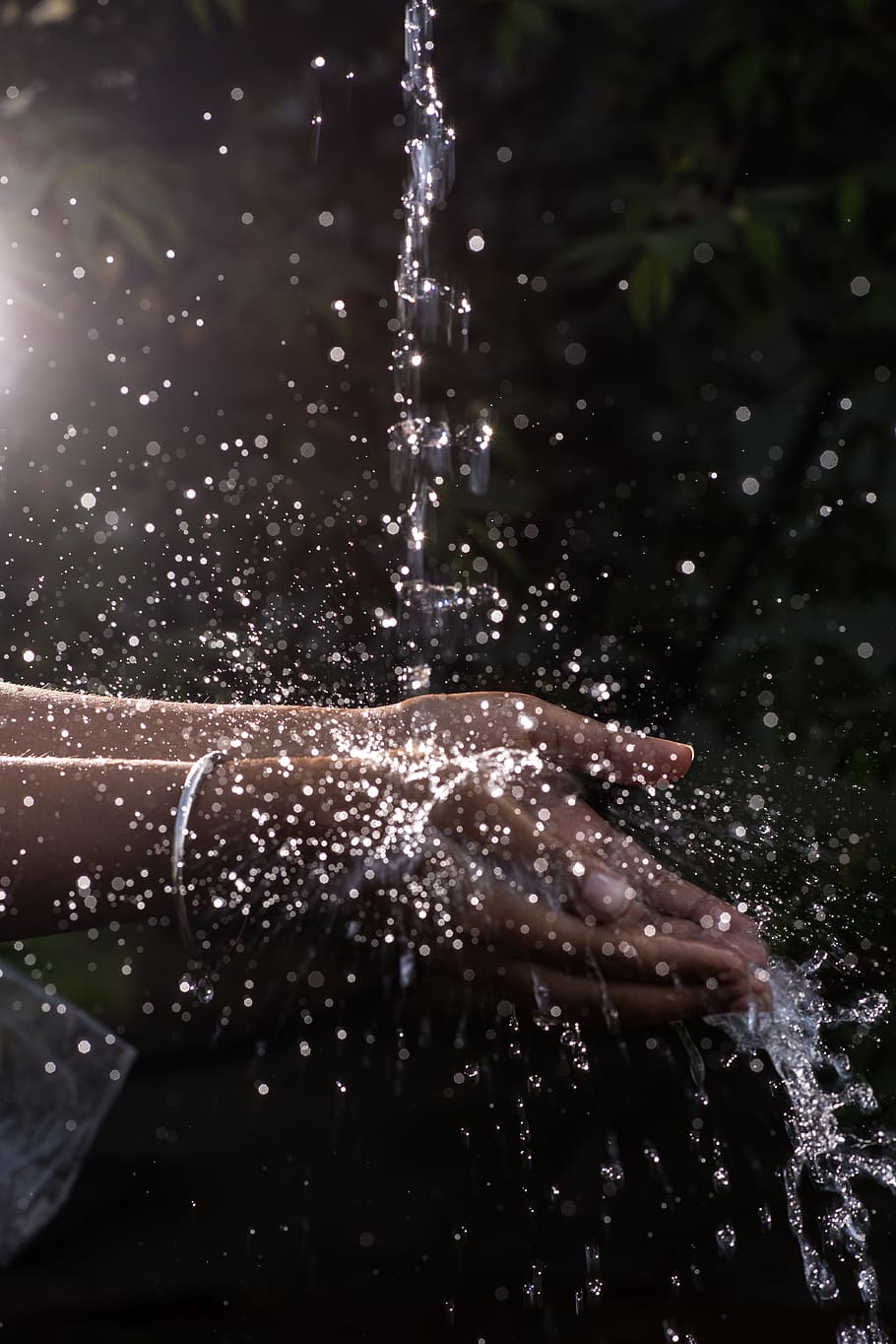 Human Hand Under Pouring Water, refreshing, splash, splashing