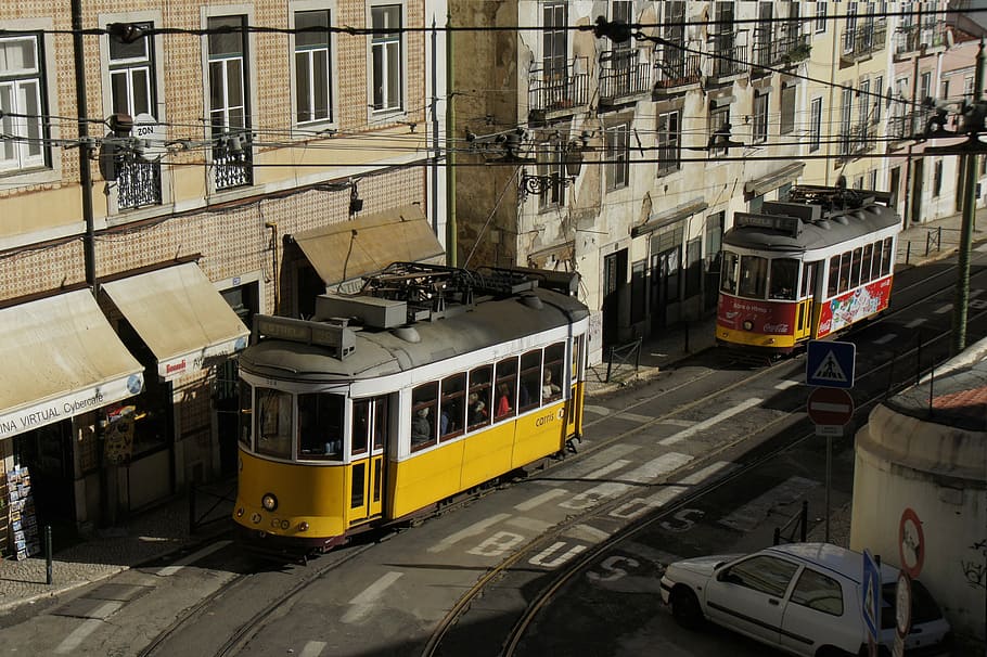 tram, lisbon, old town, portugal, traffic, historically, means of transport, HD wallpaper
