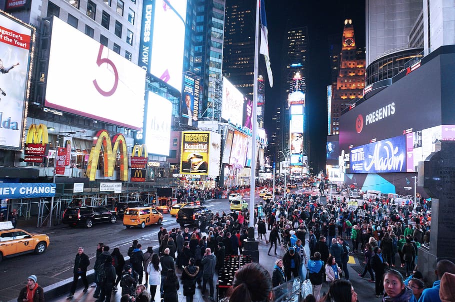 New York Time Square, times, night, NYC, TimesSquare, City, Lights, HD wallpaper