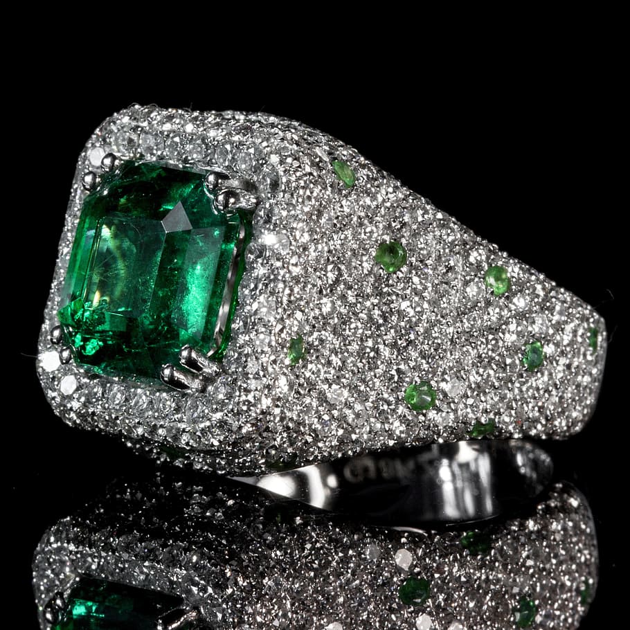 Emerald, Ring, Color, Po, Diamond, Set, color po, diamond set, HD wallpaper