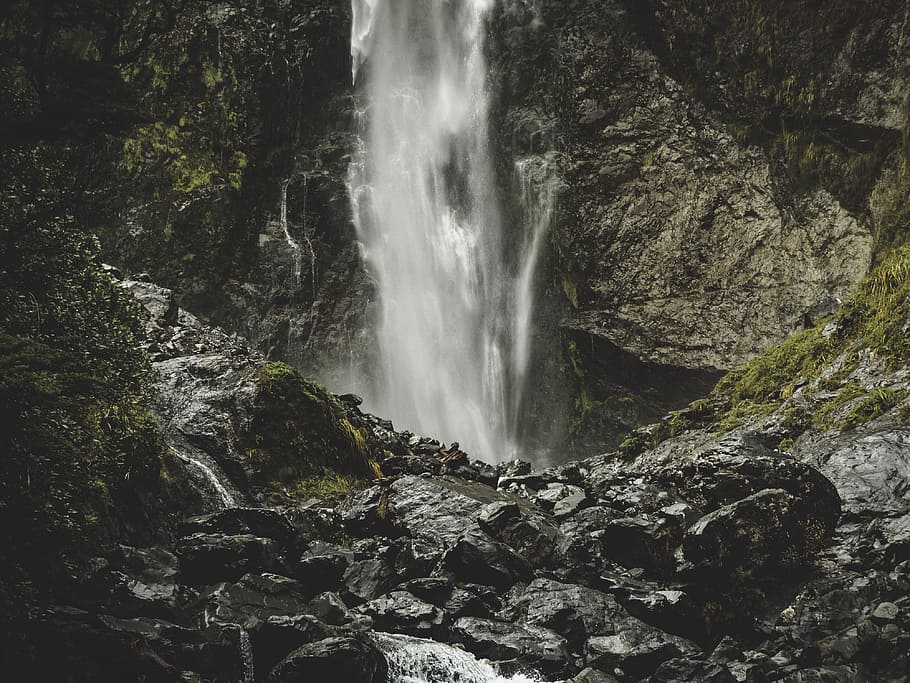 nature, water, rocks, moss, aurthurs pass, cascade, daylight HD wallpaper