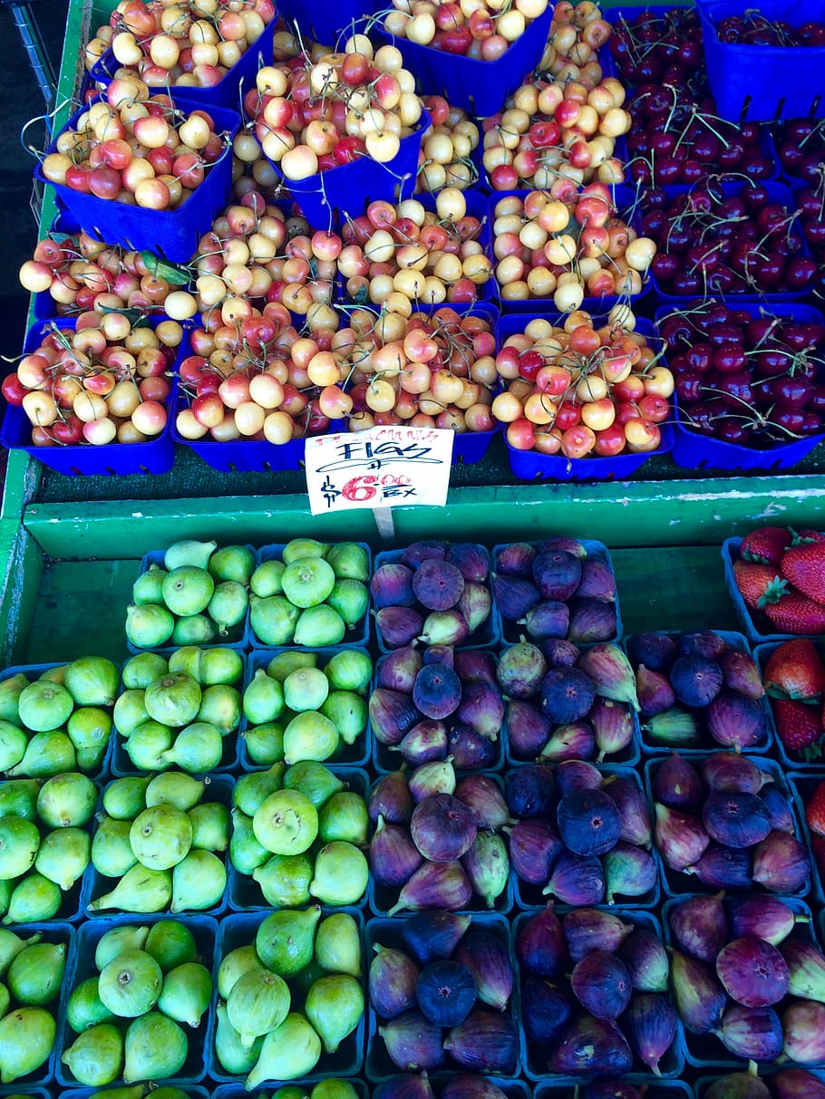 variety of fruits, assorted fruits on shelf, fig, cherry, grape HD wallpaper
