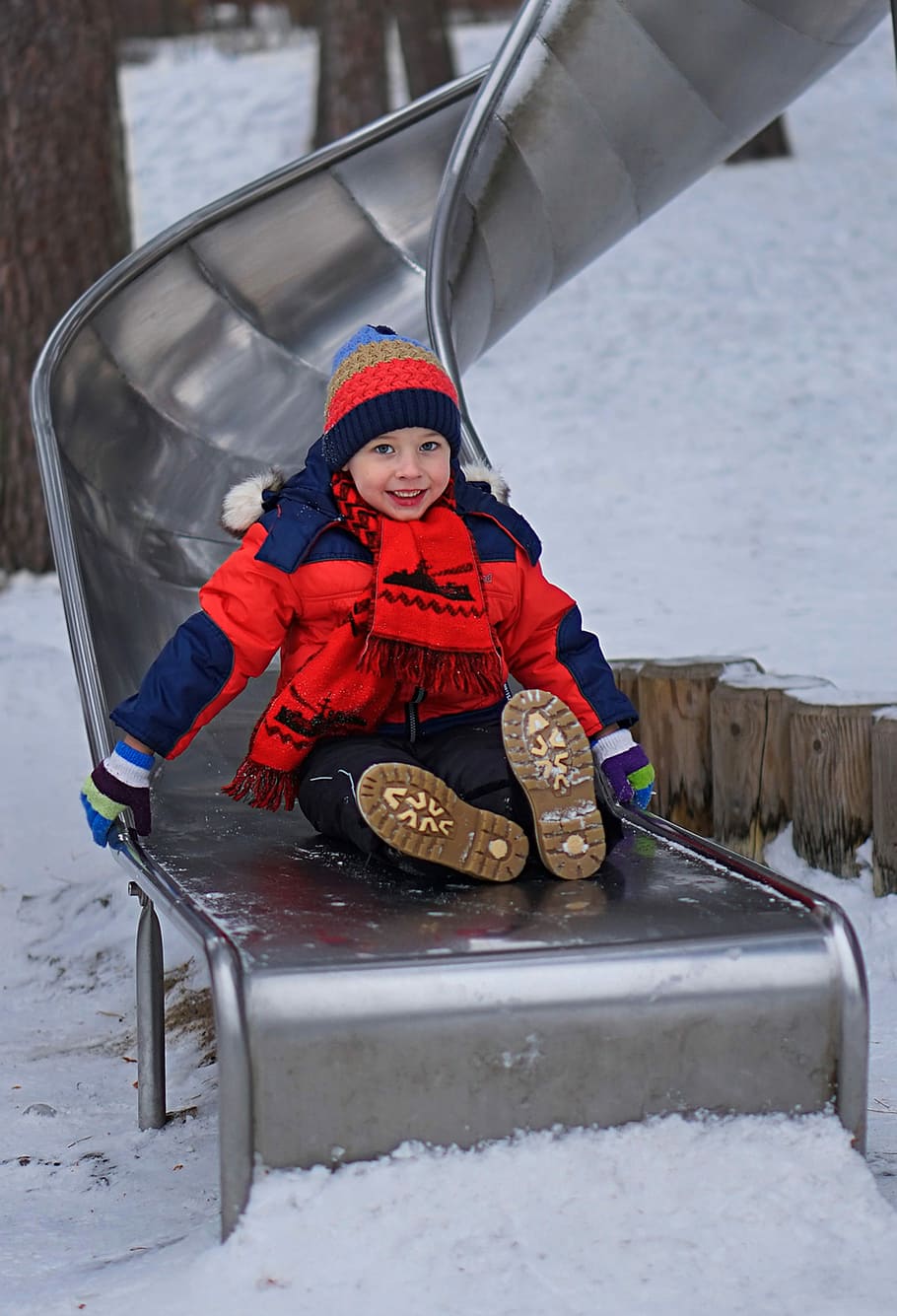 winter, snow, coldly, boy, jacket, one, baby, fun, outdoors, HD wallpaper