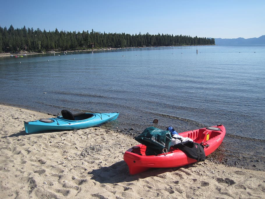 lake tahoe, meeks bay, kayak, california, beach, adventure, HD wallpaper