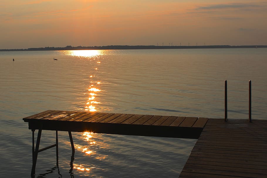web, jetty, bank, romantic, sunset, lake, nature, sea, water HD wallpaper