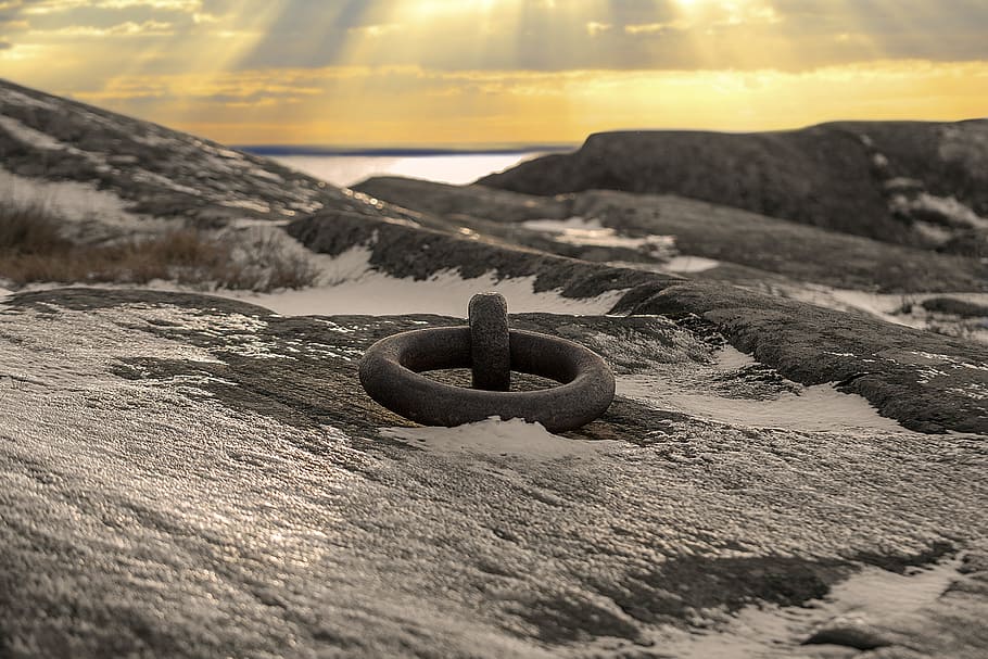 sea, ring, sky, rock, winter, landscape, frost, nature photo HD wallpaper
