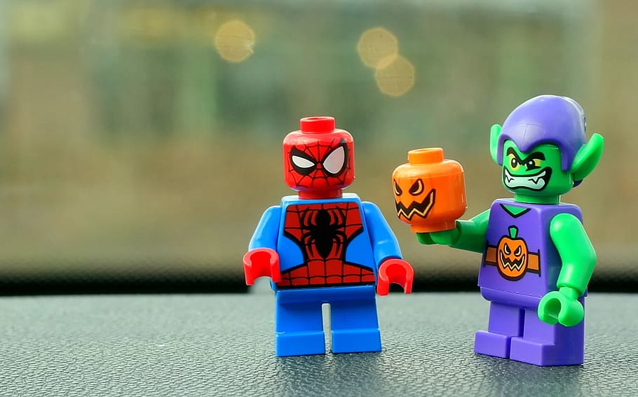 lego, figures, toys, legomaennchen, close up, spiderman, green goblin, HD wallpaper