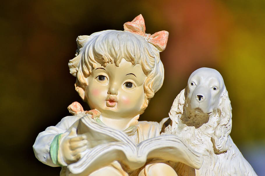 figure, deco, decoration, ceramic, face, girl, dog, ceramic figures HD wallpaper