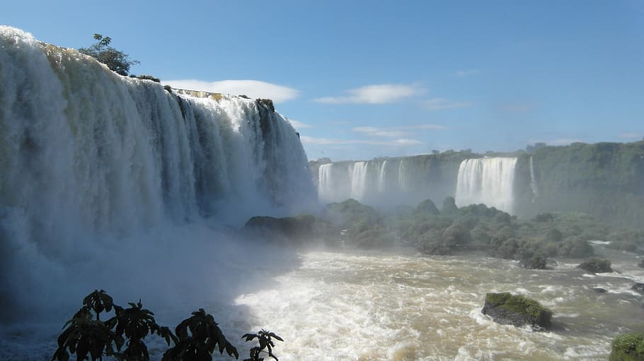 time lapse photo of waterfall, foz do iguaçu, cases, spray, wild, HD wallpaper