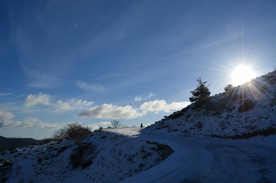 Sun, Mountain, Snow, Hiking, winter, cold temperature, sky HD wallpaper