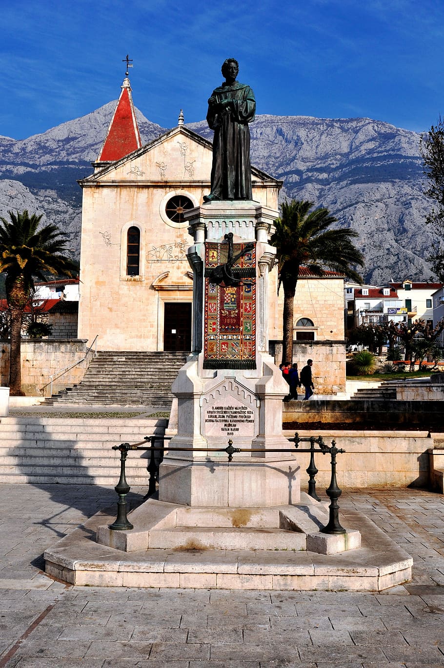 kacic square, concathedral st mark, makarska, croatia, travel, HD wallpaper