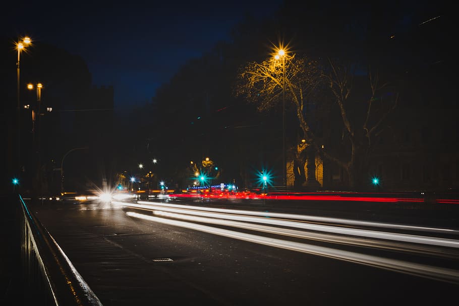 time lapse photography of vehicle passing on road at night, timelapse photo of street during night