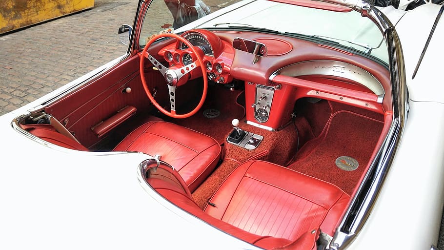 Chevrolet, Corvette, Interior, red, white, transportation, car HD wallpaper