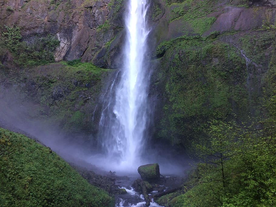 waterfall, mountain, view, scenics - nature, beauty in nature HD wallpaper