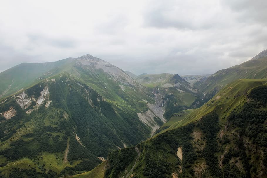 caucasus, mountains, mountain range, valley, gorge, ravine HD wallpaper