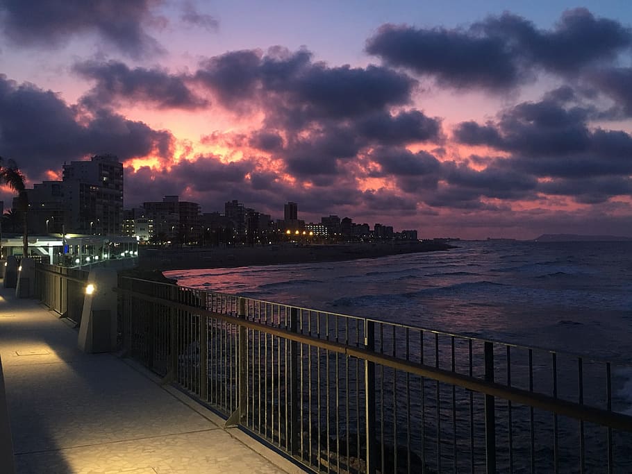 beach, bleachers, pier, cloud, sunset, port, sea, sky, architecture HD wallpaper