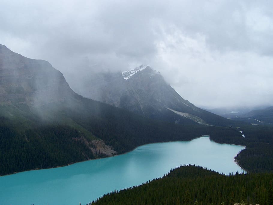 landscape photography of mountain, lake near glacier mountains at daytime HD wallpaper