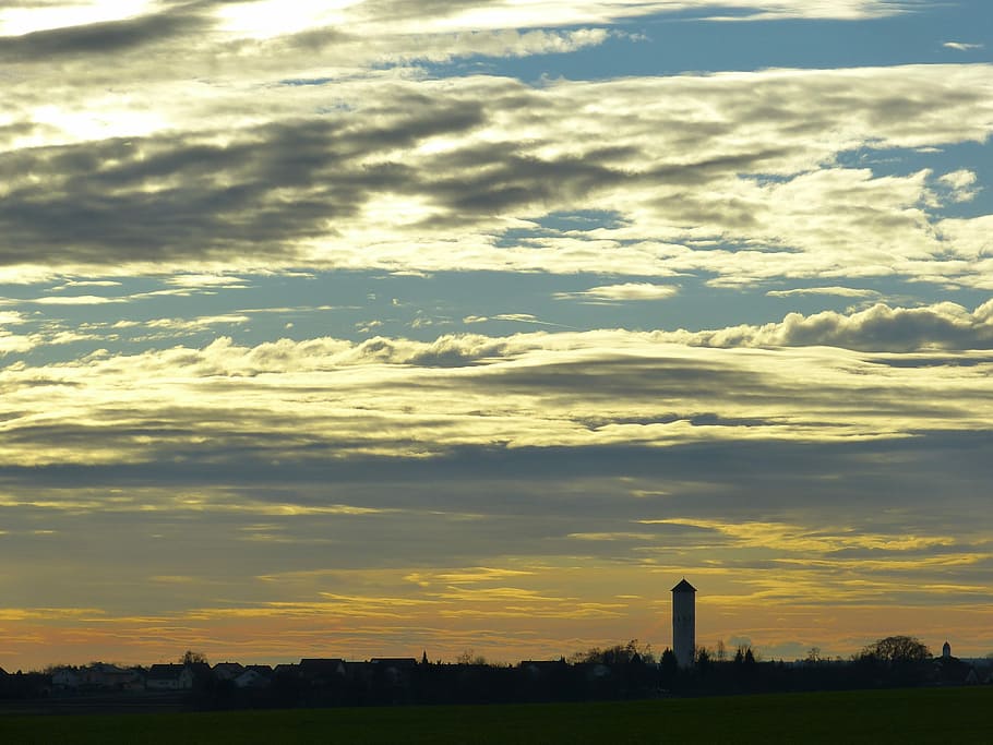 Sunset, Evening, Sky, Tower, Winter, evening sky, landscape HD wallpaper