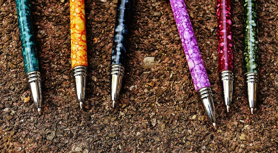 pen, writing implement, leave, office, colorful, office accessories HD wallpaper