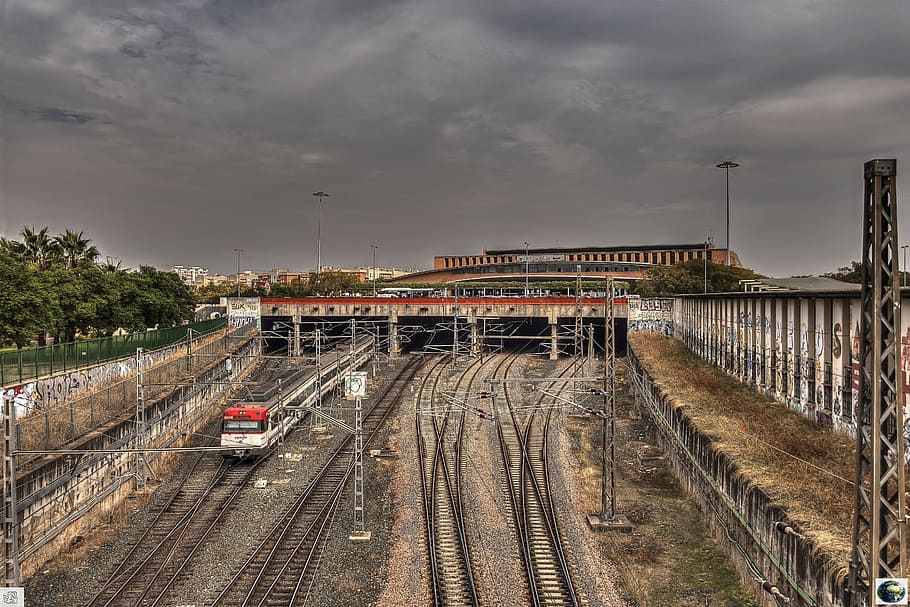 station, fair, train, vias, seville, sky, andenes, rail transportation HD wallpaper