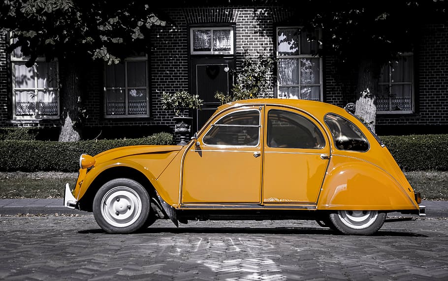 brown Volkswagen Beetle coupe in selective color photography, HD wallpaper