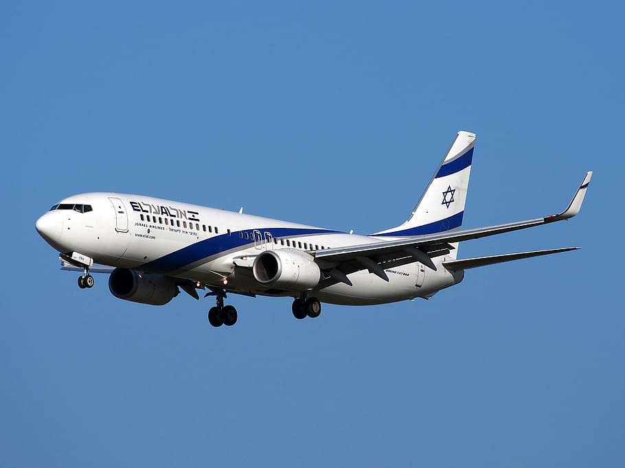 white and blue airplane, boeing 737, israeli airlines, take off, HD wallpaper