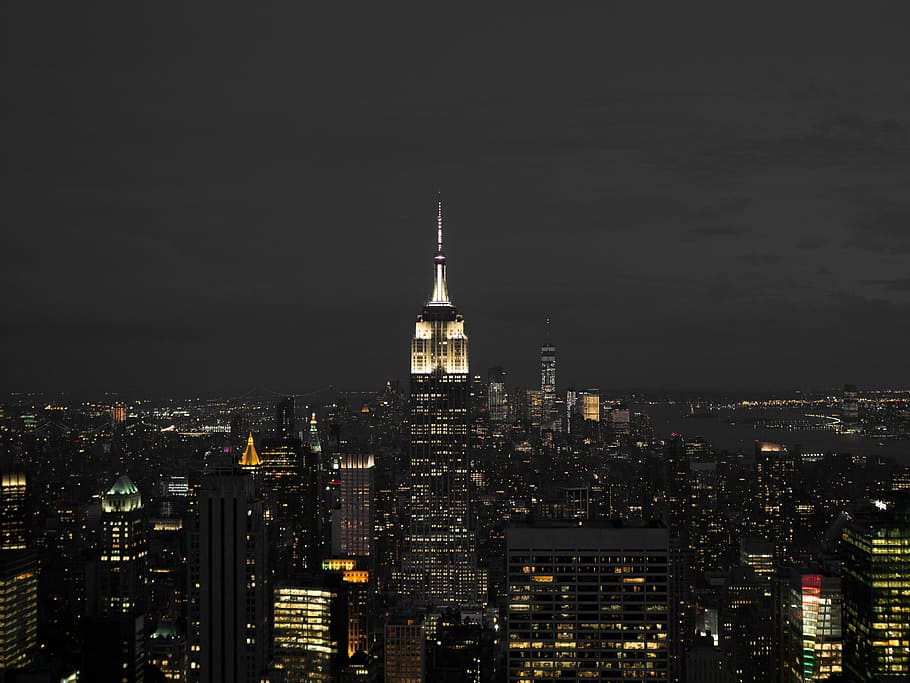 Empire State building, New York, tower, lights, architecture HD wallpaper