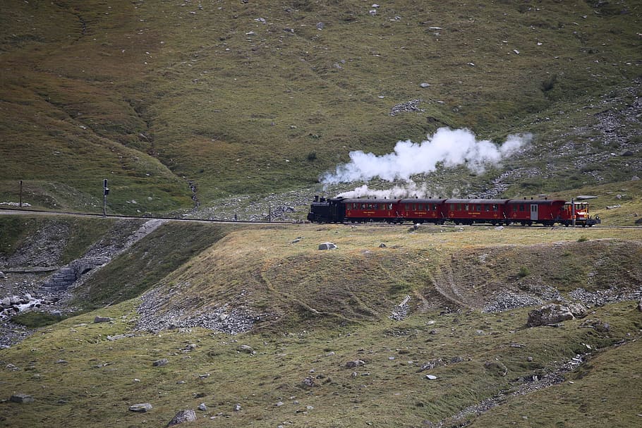 train, steam, mountains, alpine, locomotive, steam train, railway HD wallpaper