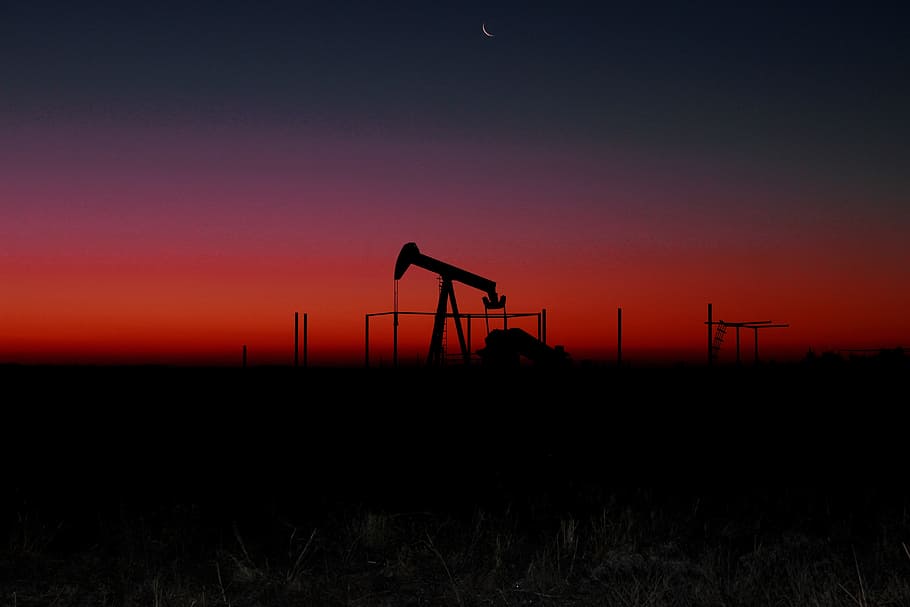 oil pump silhouette, industry, sunset, fossil fuel, resource