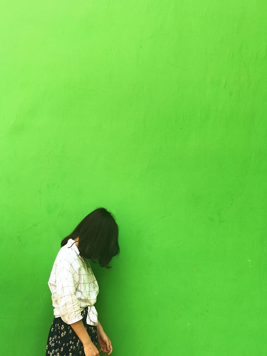 solid, silhouette, portrait, one person, women, green color HD wallpaper