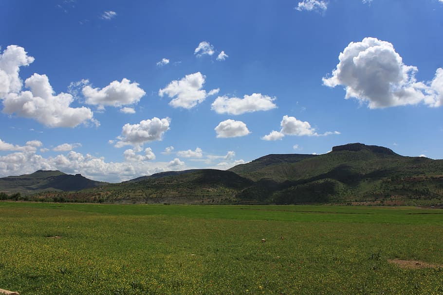 Cloud, Mountain, Field, Grass, sky, green, blue, mardin, nature HD wallpaper